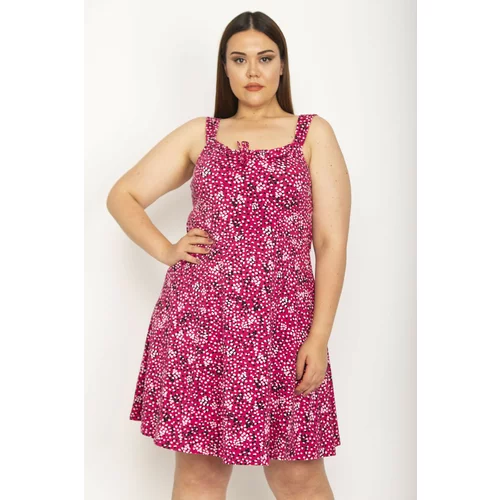 Şans Women's Plus Size Colorful Dress with Straps and Collar Detail
