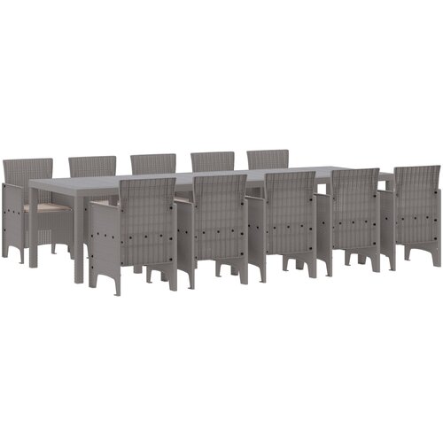 VidaXL 11-delna vrtneska jedilna garnitura s blazinami svetlo siva poli ratan, vrtnjska miza svetlo siva 150x100x73 cm poli ratan, vrtnjski stoli s blazinami 2 kosi svetlo sivi poli ratan, vrtnjski stoli s blazinami 4 kosi svetlo sivi poli ratan Slike