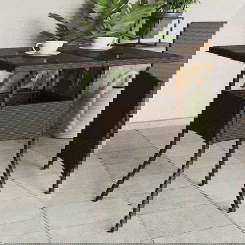 VidaXL Vrtni stol sa staklenom pločom smeđi 80x80x75 cm od poliratana Slike