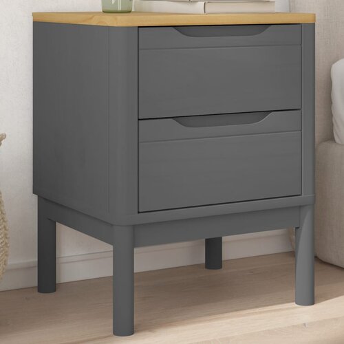 VidaXL Noćni ormarić FLORO vo&amp;scaron;tano sivi 45x39x57 cm masivna borovina Slike