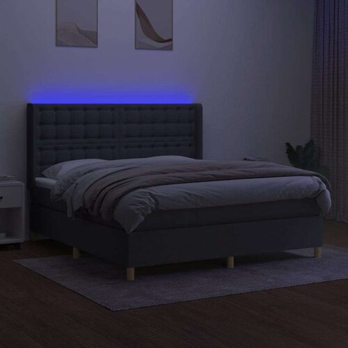  Krevet box spring s madracem LED tamnosivi 160x200 cm tkanina Slike