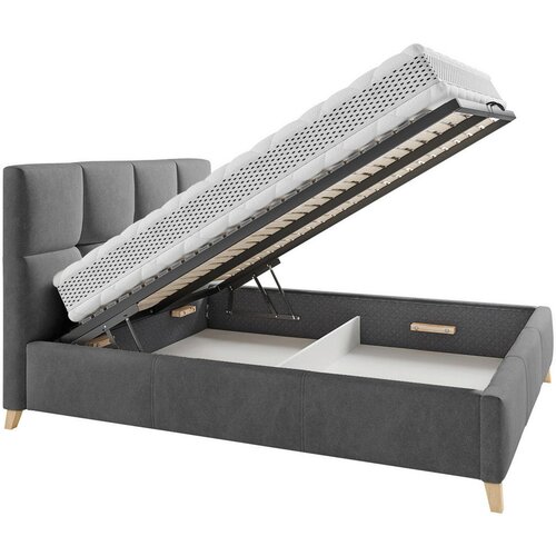 CARRYHOME OBLAZINJENA POSTELJA 180 cm x 220 cm , tekstil temno siva Slike