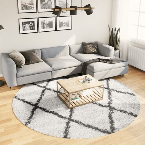 VidaXL Čupavi moderni tepih s visokim vlaknima krem-crni &amp;Oslash; 240 cm Slike