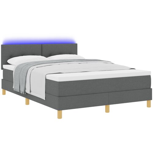 VidaXL Postelja s &amp;scaron;kripcem z vzmetnico &amp;amp; LED temno siva 140x200 cm tkanina Slike