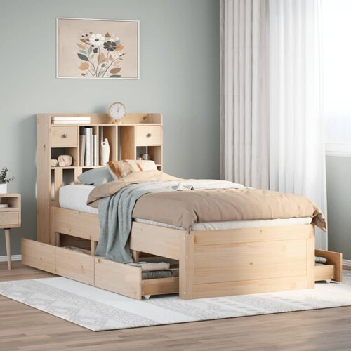 VidaXL Krevet s regalom za knjige bez madraca 90x190 cm od borovine Slike
