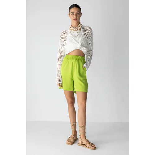 Defacto Paperbag Waist Wide Leg Linen Blended Shorts