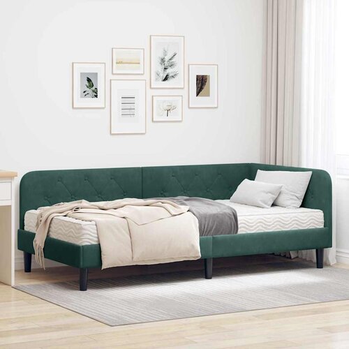 vidaXL Kotna postelja z vzmetnico Temno zelena 90 x 190 cm Žamet Cene
