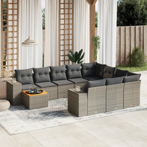 vidaXL 11-dijelni set vrtnih sofa od poliratana s jastucima sivi Cijene