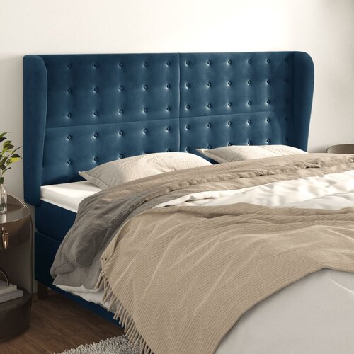 VidaXL Vzglavje z u&amp;scaron;esi temno modra 183x23x118/128 cm žamet Slike