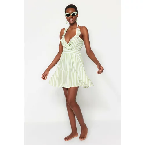 Trendyol Green Mini Weave V-necked Beach Dress