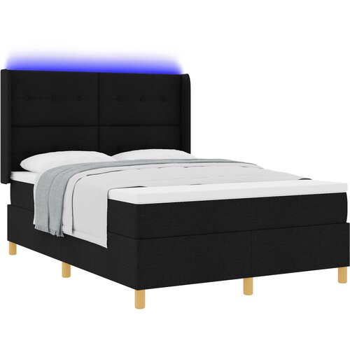 vidaXL Postelja s vzmetnico in LED svetlobo Črna 140x200 cm Tkanina, (22049357) Cene