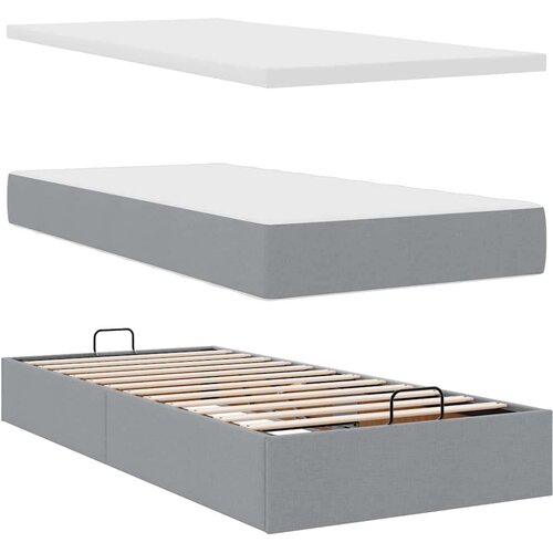 VidaXL Otomanski okvir kreveta s madraca svijetlosivi 90x190cm tkanine Slike