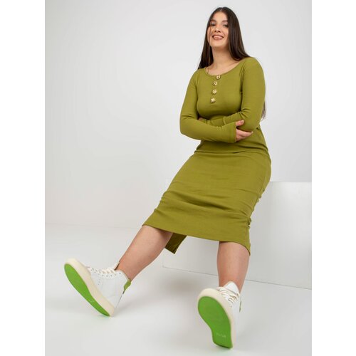 Fashion Hunters Light green plus size ribbed dress with slit at back Slike