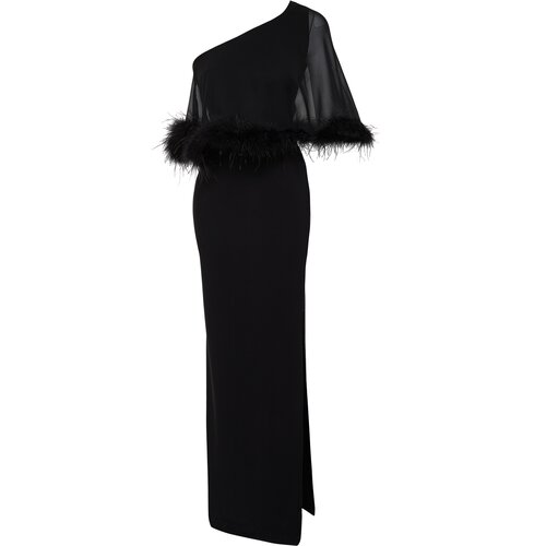 Trendyol black body-sitting woven openwork long evening dress Slike