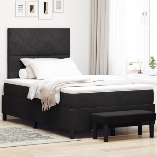 VidaXL Box Spring krevet s madracem i klupom crni 120x190 cm bar&amp;scaron;un Slike