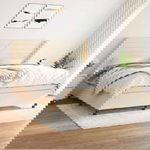  Box spring postelja z vzmetnico krem 160x200 cm blago Cene