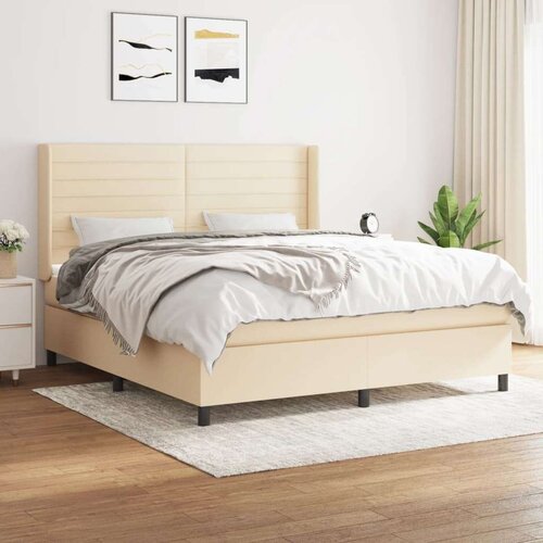  Krevet s oprugama i madracem krem 160x200 cm od tkanine Slike