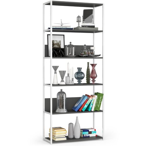 AKORD Regal V Loft Slogu, 6 Polic, Bela/Siva, (5000332532) Cene