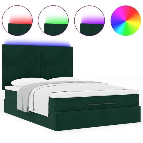  Otomanski krevet s madracem&amp;amp;LED tamnozeleni 140x200cm bar&amp;scaron;un Slike