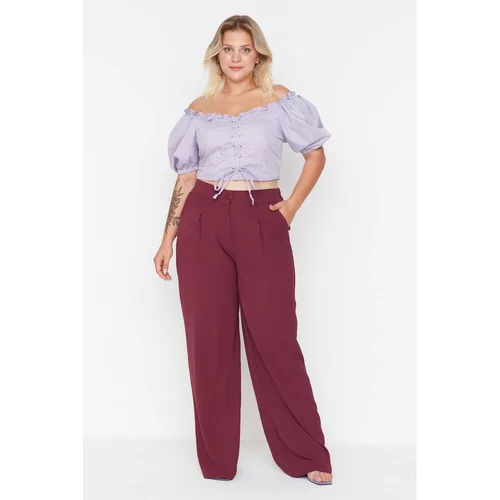 Trendyol Curve Claret Red High Waist Pleated Woven Trousers