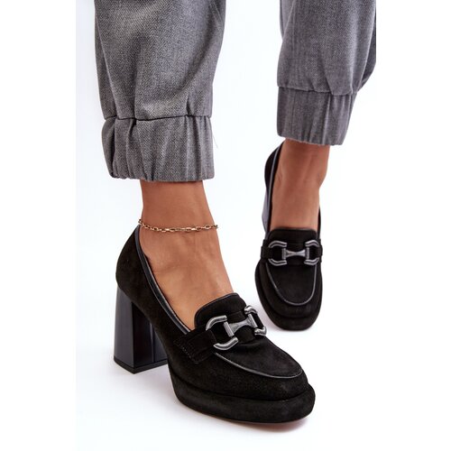 Laura Messi Leather Pumps On Massive Heel 2706 Black Cijene