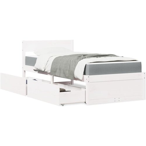 VidaXL Krevet s ladicama i madracem bijeli 90 x 200 cm od borovine Slike