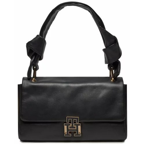 Tommy Hilfiger Ročna torba Pushlock Leather Shoulder Bag AW0AW15685 Črna