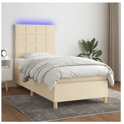  Box spring postelja z vzmetnico LED krem 100x200 cm blago