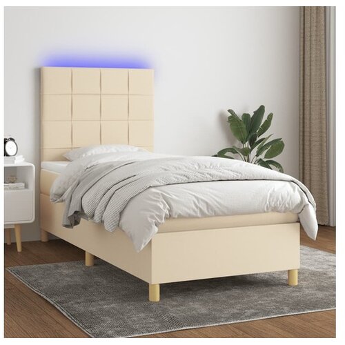  Krevet box spring s madracem LED krem 100x200 cm od tkanine Cijene
