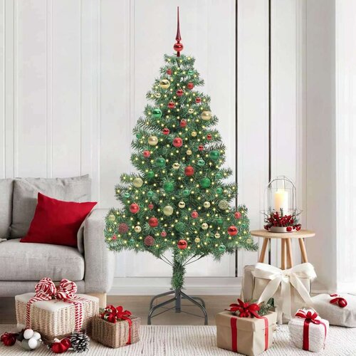 vidaXL Božično drevo med 300 LED z stojalom Zelena 180 cm PVC Cene