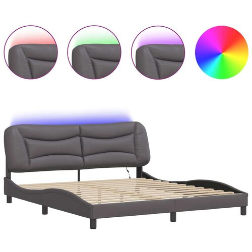  Okvir kreveta s LED svjetlima sivi 180 x 200 cm od umjetne kože Slike