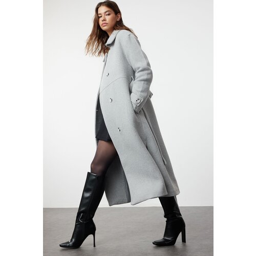 Trendyol Gray Collar Detailed Oversize Woolen Coat Slike