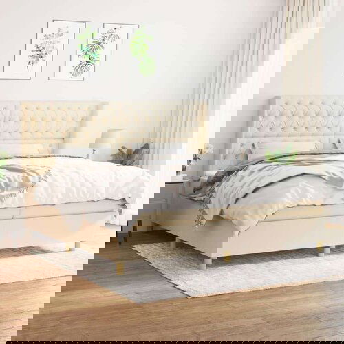  Box spring postelja z vzmetnico krem 200x200 cm blago, (20761278) Cene