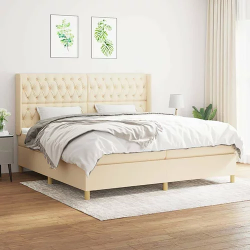  Box spring postelja z vzmetnico krem 200x200 cm blago, (20761278)