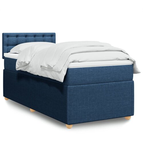 vidaXL Box spring postelja z vzmetnico modra 90x200 cm blago Cene
