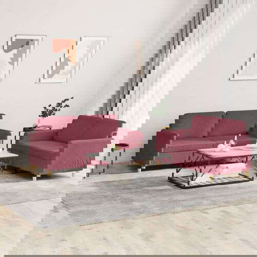  2-dijelni set sofa s jastucima crvena boja vina od tkanine Slike