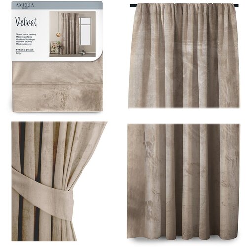 Restilo Bež žametna zavesa AmeliaHome Velvety, 245 x 140 cm Slike