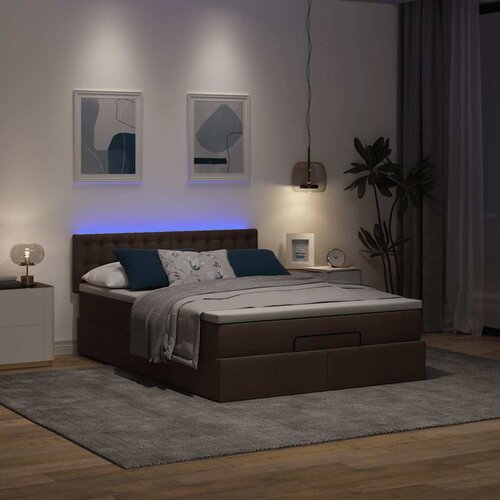 VidaXL Otomanski okvir kreveta s madraca tamnosmeđi 140x200cm tkanine Slike