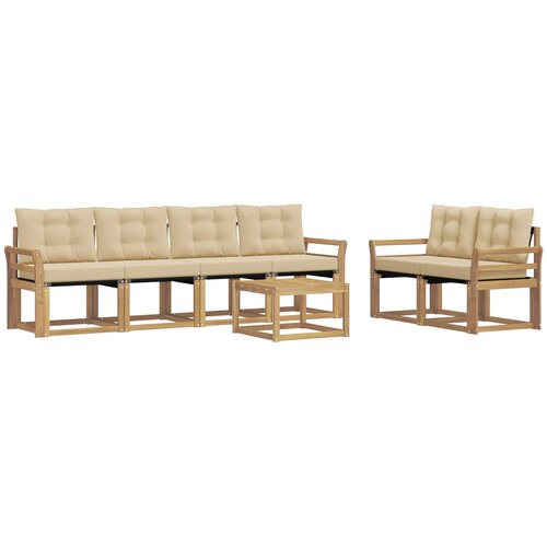  Set vanjskih sofa 7 kom. Bijela i bež Smeđa 59 x 59 x 37 cm Slike