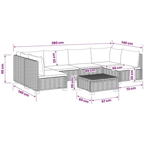  7 kom. Ratan Lounge Set s Jastucima GENDT Prirodni ratan Slike