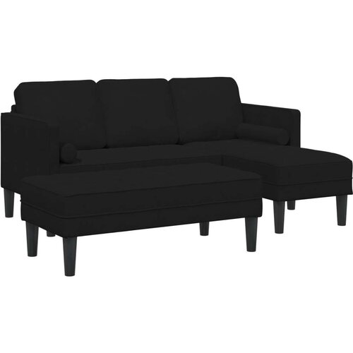  Vrtni kauč s klupom i jastučićima L-oblik crni baršun  Kauč za 3 osobe s Chaise L-oblik crni 160 cm baršun  Klupa crna 113x57x39 Cijene