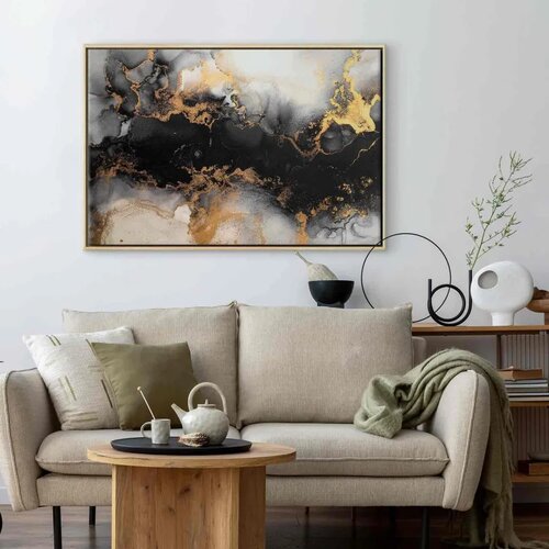  Slika - Golden explosions &amp;ndash; abstract pattern inspired by marble 60x40 U prirodnom drvenom okviru Slike