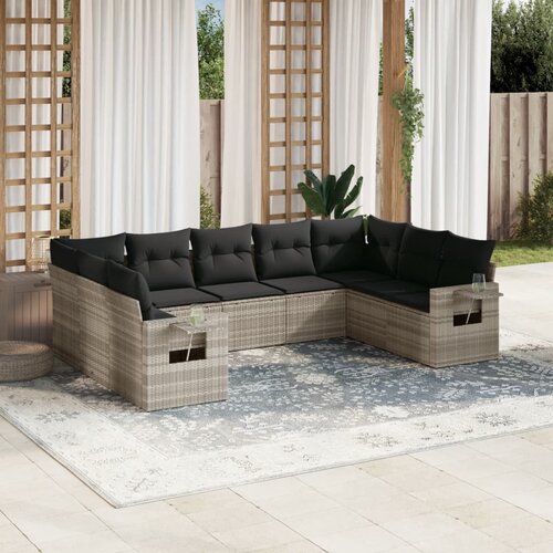 VidaXL 9-dijelni set vrtnih sofa od poliratana s jastucima svjetlosivi Slike