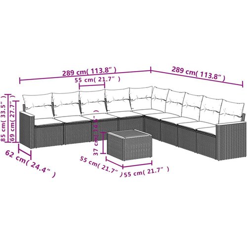  10-dijelni set vrtnih sofa s jastucima bež od poliratana Slike