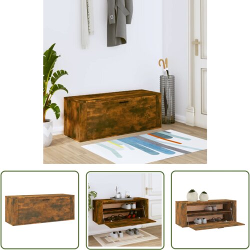 The Living Store Omarica za čevlje Dimljeni hrast 100x35x38 cm inženirski les - Stenska Omarica Za Čevlje, (21744679) Slike