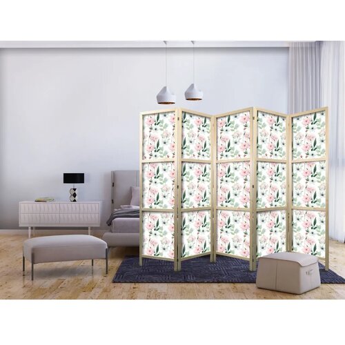  Japanski paravan - Peonies - Pink and White Flowers and Green Leaves on a White Background 225x172 Cene