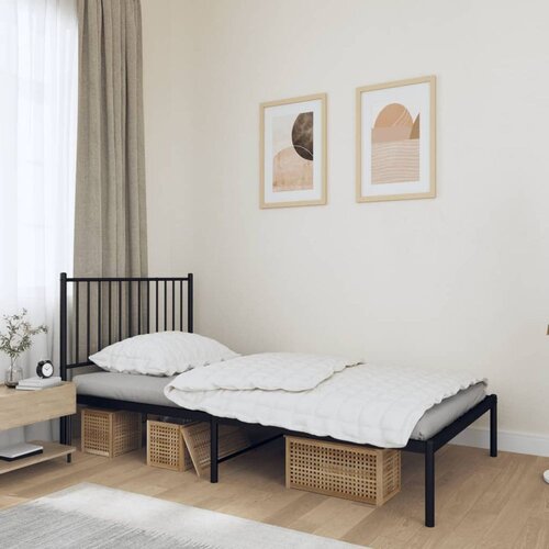 Metalni Kovinski posteljni okvir z vzglavjem črn 100x190 cm Slike