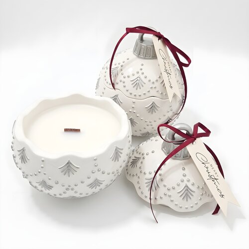 NOBAMO Svijeća Christmas Bauble Enchanted - Bijela / Srebrna / Zimska čarolija Slike