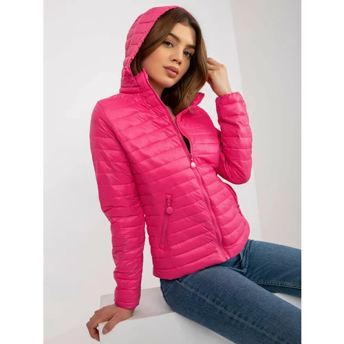 Fashion Hunters Dark pink transitional quilted hooded jacket