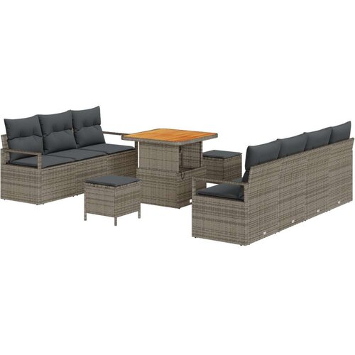  10-dijelni set sofa za vrt s jastučićima sivo poli ratan akacija 2-sjedna vrtna sofa s jastučićima sivo poli ratan 3-dijelni s Cene